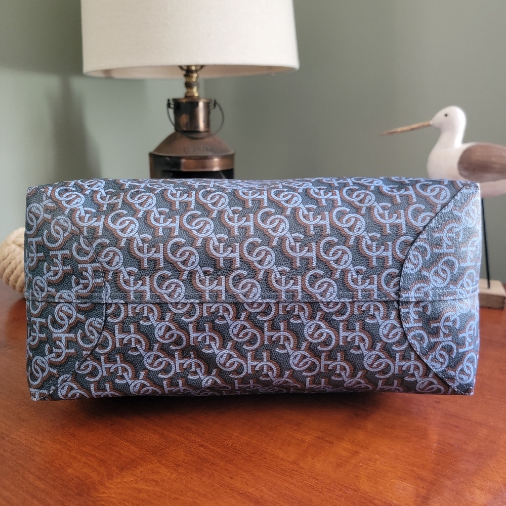 Coach CF342 City Tote Shoulder Bag Navy Blue Monogram Coated Canvas Leather NWT - Picture 9 of 16